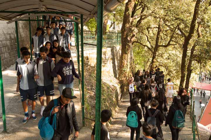 Students on the path to the gym