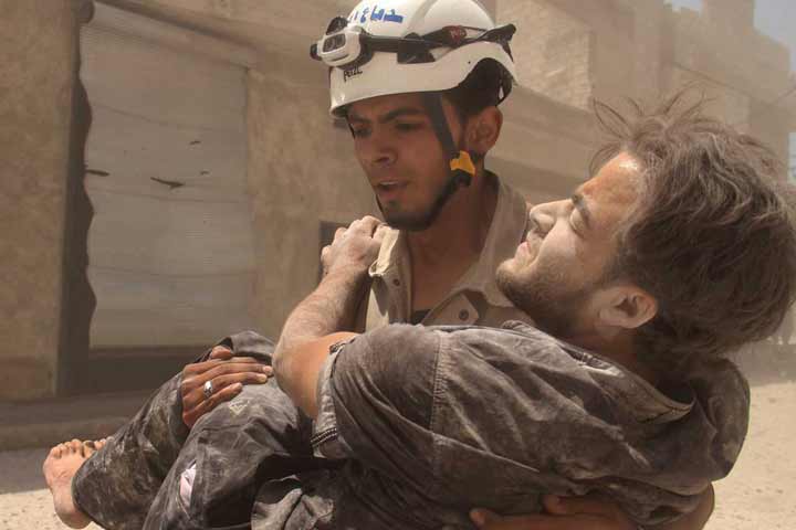 Syria Civil Defense, aka the White Helmets, respond to an emergency