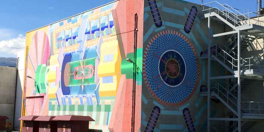 This mural is scale at half the size of the actual ATLAS detector